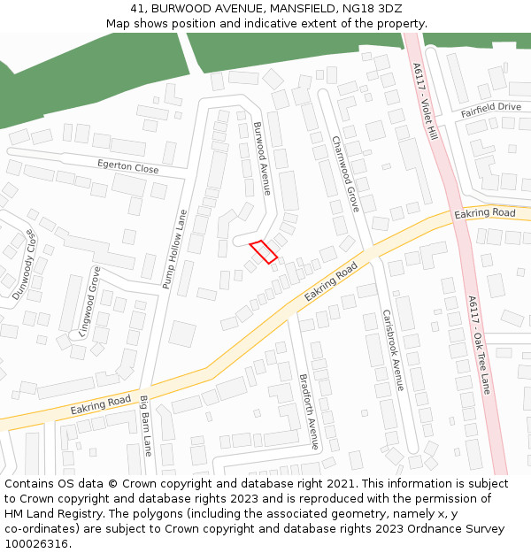 41, BURWOOD AVENUE, MANSFIELD, NG18 3DZ: Location map and indicative extent of plot