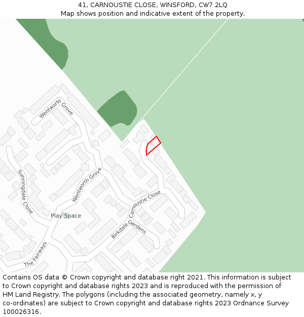 41, CARNOUSTIE CLOSE, WINSFORD, CW7 2LQ: Location map and indicative extent of plot