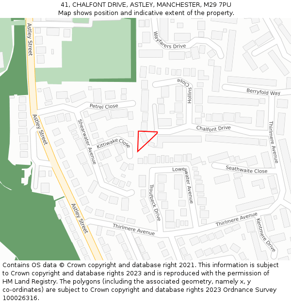 41, CHALFONT DRIVE, ASTLEY, MANCHESTER, M29 7PU: Location map and indicative extent of plot