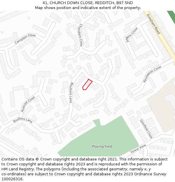41, CHURCH DOWN CLOSE, REDDITCH, B97 5ND: Location map and indicative extent of plot