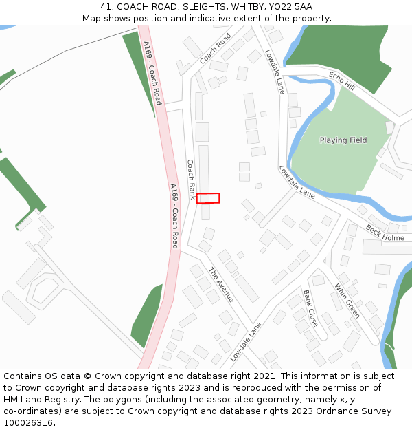 41, COACH ROAD, SLEIGHTS, WHITBY, YO22 5AA: Location map and indicative extent of plot