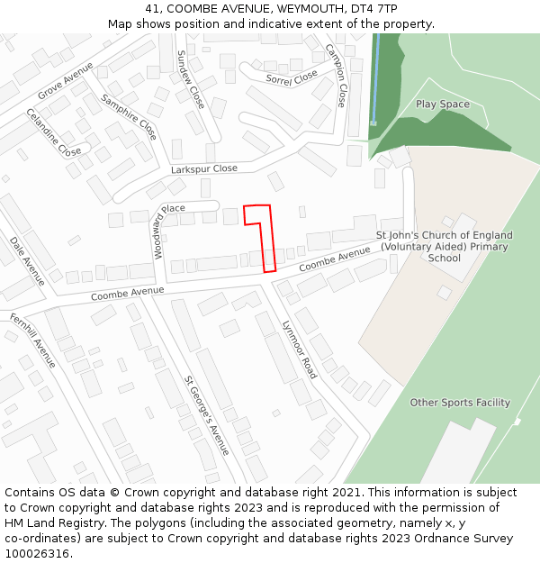 41, COOMBE AVENUE, WEYMOUTH, DT4 7TP: Location map and indicative extent of plot