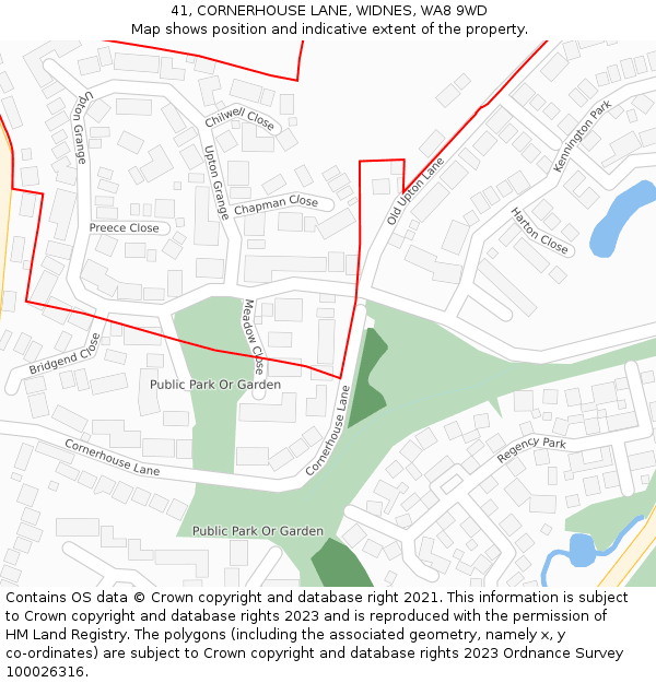 41, CORNERHOUSE LANE, WIDNES, WA8 9WD: Location map and indicative extent of plot