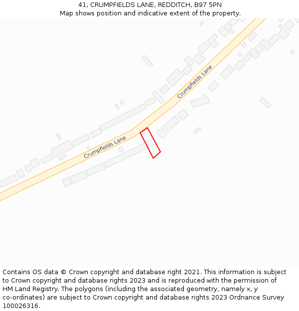 41, CRUMPFIELDS LANE, REDDITCH, B97 5PN: Location map and indicative extent of plot