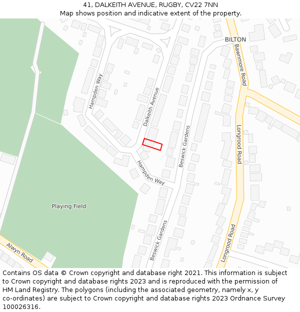 41, DALKEITH AVENUE, RUGBY, CV22 7NN: Location map and indicative extent of plot