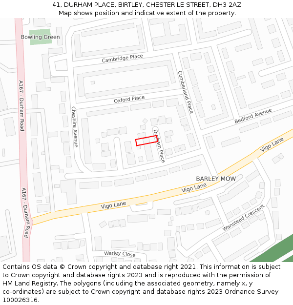 41, DURHAM PLACE, BIRTLEY, CHESTER LE STREET, DH3 2AZ: Location map and indicative extent of plot