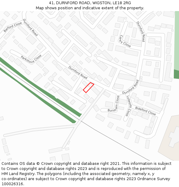 41, DURNFORD ROAD, WIGSTON, LE18 2RG: Location map and indicative extent of plot