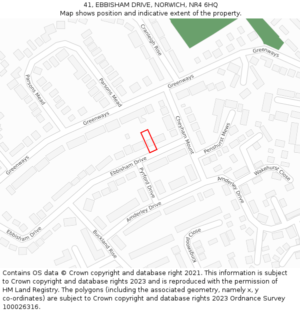 41, EBBISHAM DRIVE, NORWICH, NR4 6HQ: Location map and indicative extent of plot