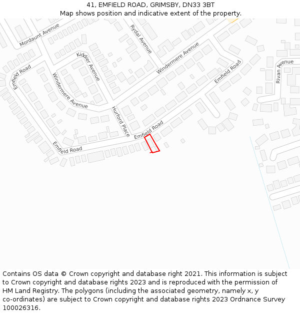 41, EMFIELD ROAD, GRIMSBY, DN33 3BT: Location map and indicative extent of plot