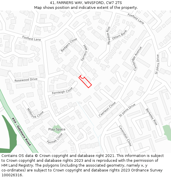 41, FARRIERS WAY, WINSFORD, CW7 2TS: Location map and indicative extent of plot