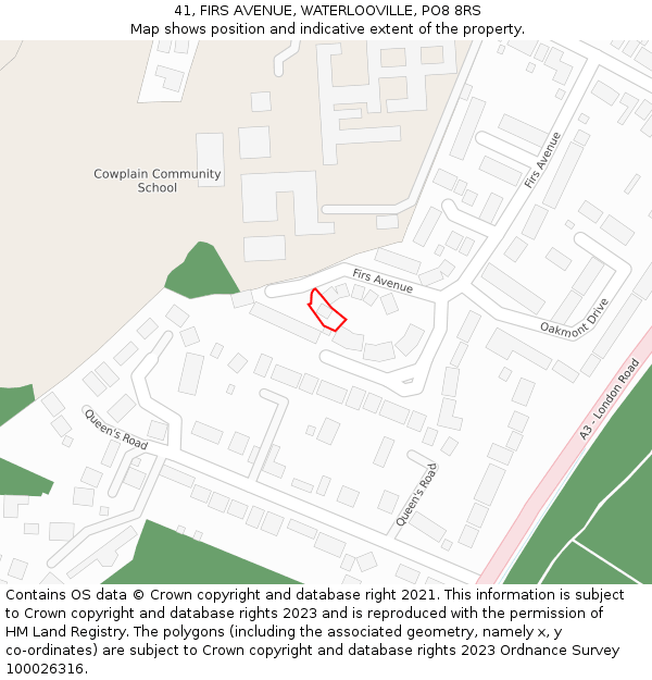 41, FIRS AVENUE, WATERLOOVILLE, PO8 8RS: Location map and indicative extent of plot