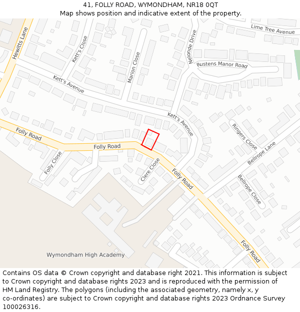 41, FOLLY ROAD, WYMONDHAM, NR18 0QT: Location map and indicative extent of plot