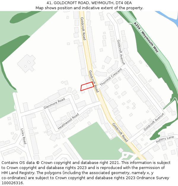 41, GOLDCROFT ROAD, WEYMOUTH, DT4 0EA: Location map and indicative extent of plot