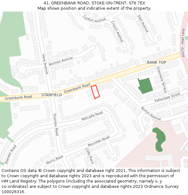 41, GREENBANK ROAD, STOKE-ON-TRENT, ST6 7EX: Location map and indicative extent of plot