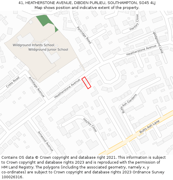 41, HEATHERSTONE AVENUE, DIBDEN PURLIEU, SOUTHAMPTON, SO45 4LJ: Location map and indicative extent of plot