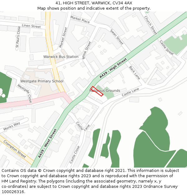 41, HIGH STREET, WARWICK, CV34 4AX: Location map and indicative extent of plot