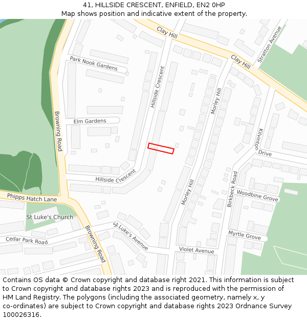 41, HILLSIDE CRESCENT, ENFIELD, EN2 0HP: Location map and indicative extent of plot