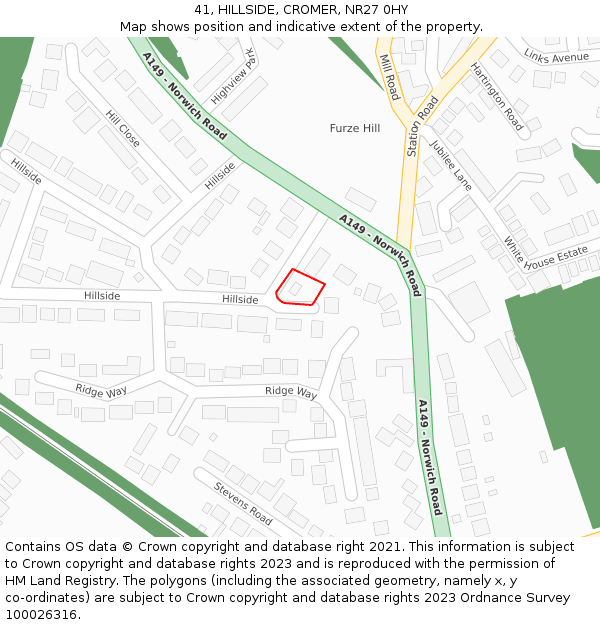 41, HILLSIDE, CROMER, NR27 0HY: Location map and indicative extent of plot