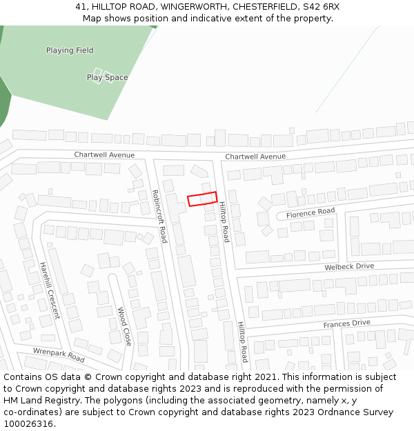 41, HILLTOP ROAD, WINGERWORTH, CHESTERFIELD, S42 6RX: Location map and indicative extent of plot