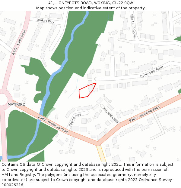 41, HONEYPOTS ROAD, WOKING, GU22 9QW: Location map and indicative extent of plot