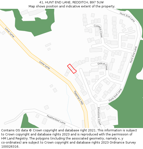 41, HUNT END LANE, REDDITCH, B97 5UW: Location map and indicative extent of plot