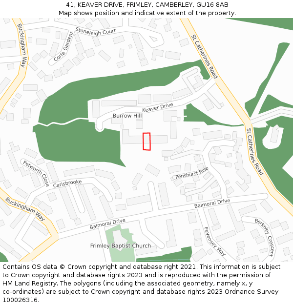 41, KEAVER DRIVE, FRIMLEY, CAMBERLEY, GU16 8AB: Location map and indicative extent of plot