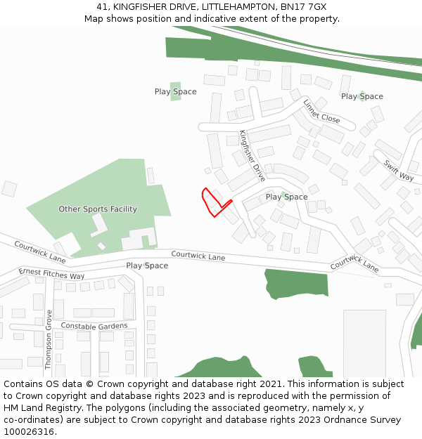 41, KINGFISHER DRIVE, LITTLEHAMPTON, BN17 7GX: Location map and indicative extent of plot