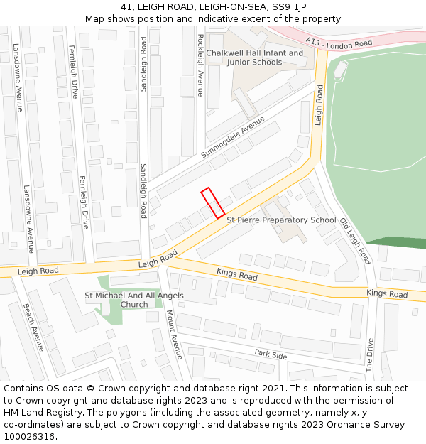 41, LEIGH ROAD, LEIGH-ON-SEA, SS9 1JP: Location map and indicative extent of plot