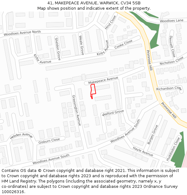 41, MAKEPEACE AVENUE, WARWICK, CV34 5SB: Location map and indicative extent of plot