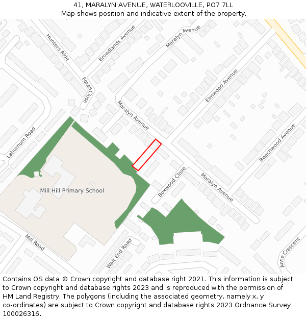 41, MARALYN AVENUE, WATERLOOVILLE, PO7 7LL: Location map and indicative extent of plot