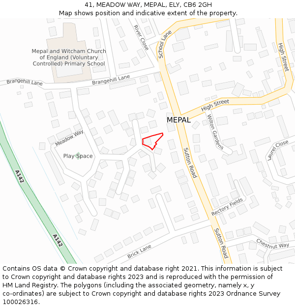 41, MEADOW WAY, MEPAL, ELY, CB6 2GH: Location map and indicative extent of plot