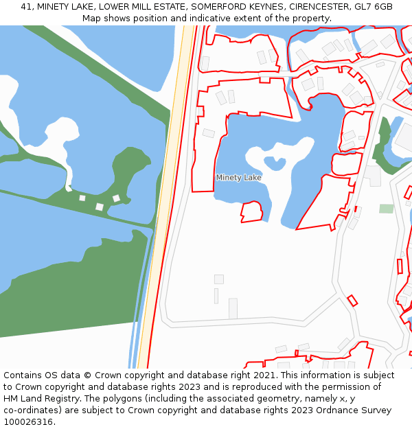 41, MINETY LAKE, LOWER MILL ESTATE, SOMERFORD KEYNES, CIRENCESTER, GL7 6GB: Location map and indicative extent of plot