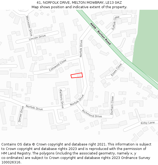 41, NORFOLK DRIVE, MELTON MOWBRAY, LE13 0AZ: Location map and indicative extent of plot