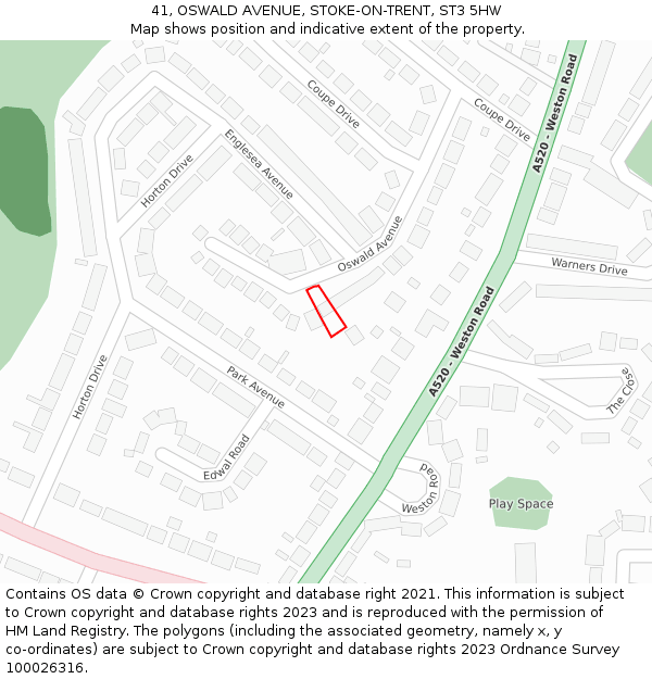 41, OSWALD AVENUE, STOKE-ON-TRENT, ST3 5HW: Location map and indicative extent of plot