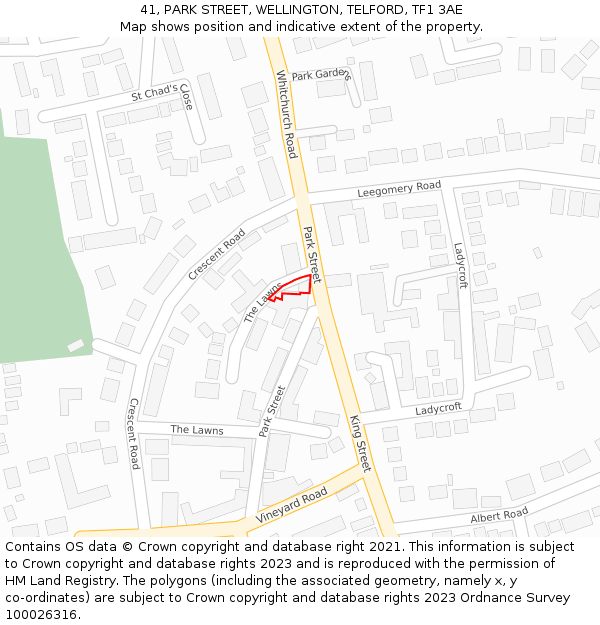 41, PARK STREET, WELLINGTON, TELFORD, TF1 3AE: Location map and indicative extent of plot