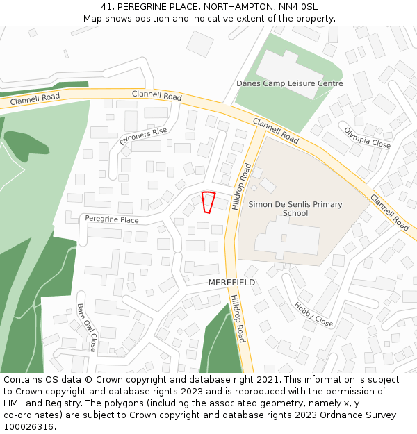 41, PEREGRINE PLACE, NORTHAMPTON, NN4 0SL: Location map and indicative extent of plot