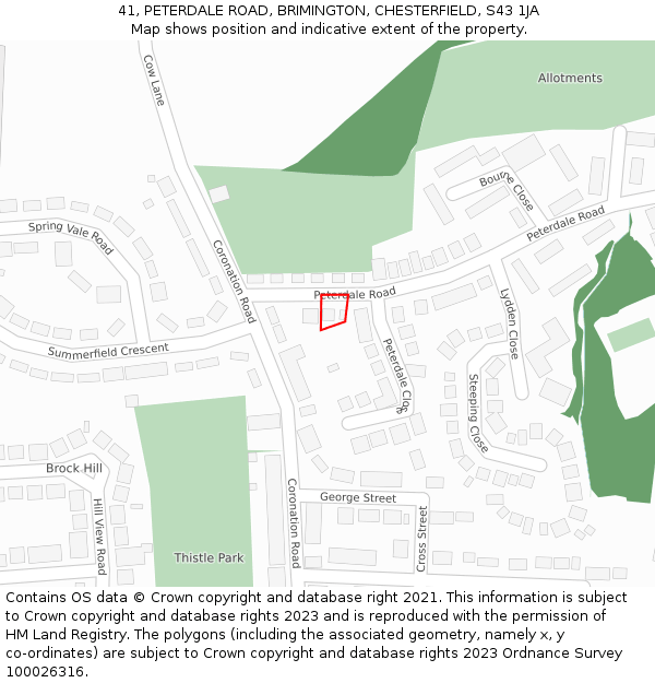 41, PETERDALE ROAD, BRIMINGTON, CHESTERFIELD, S43 1JA: Location map and indicative extent of plot