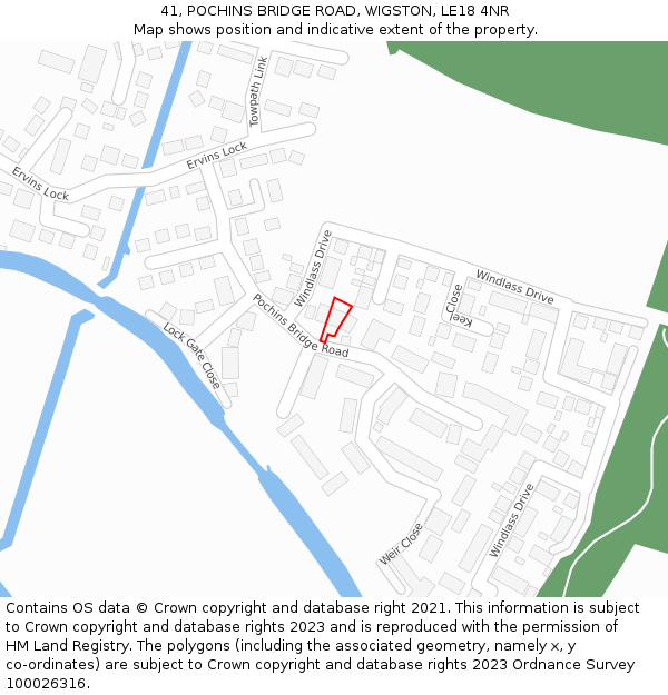41, POCHINS BRIDGE ROAD, WIGSTON, LE18 4NR: Location map and indicative extent of plot