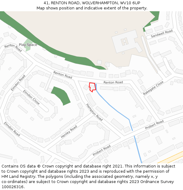 41, RENTON ROAD, WOLVERHAMPTON, WV10 6UP: Location map and indicative extent of plot