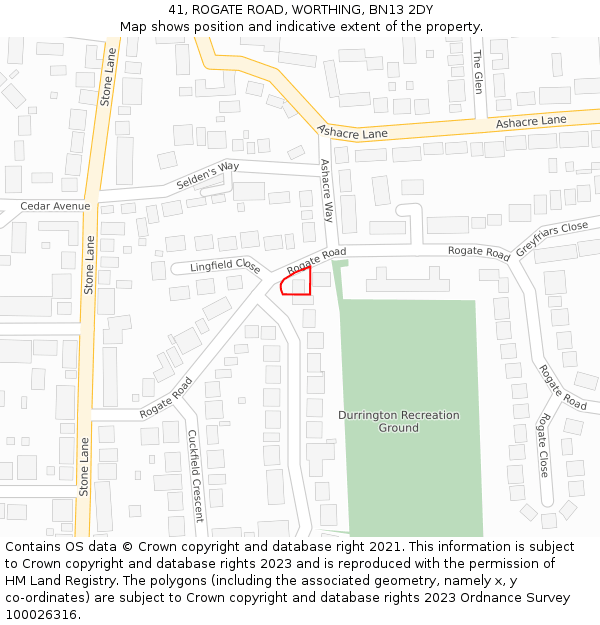 41, ROGATE ROAD, WORTHING, BN13 2DY: Location map and indicative extent of plot