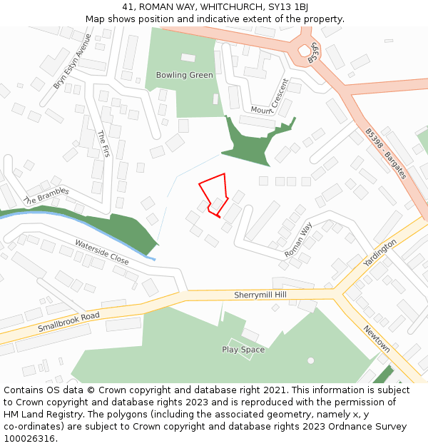 41, ROMAN WAY, WHITCHURCH, SY13 1BJ: Location map and indicative extent of plot