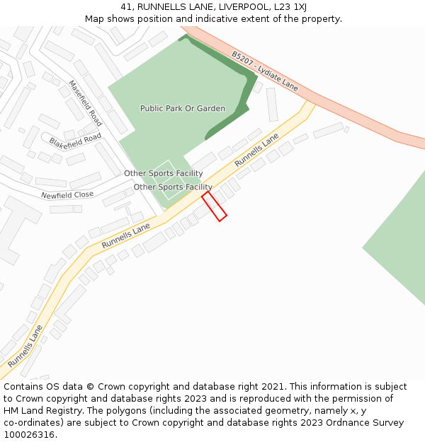 41, RUNNELLS LANE, LIVERPOOL, L23 1XJ: Location map and indicative extent of plot