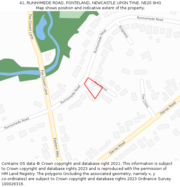 41, RUNNYMEDE ROAD, PONTELAND, NEWCASTLE UPON TYNE, NE20 9HG: Location map and indicative extent of plot