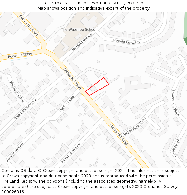 41, STAKES HILL ROAD, WATERLOOVILLE, PO7 7LA: Location map and indicative extent of plot
