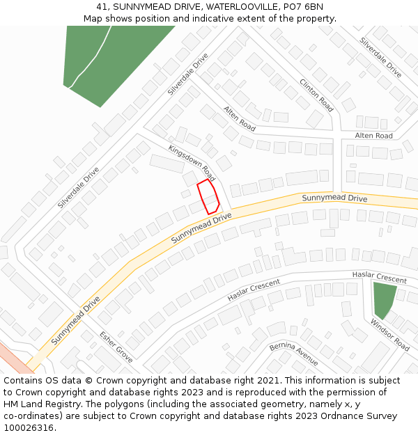 41, SUNNYMEAD DRIVE, WATERLOOVILLE, PO7 6BN: Location map and indicative extent of plot