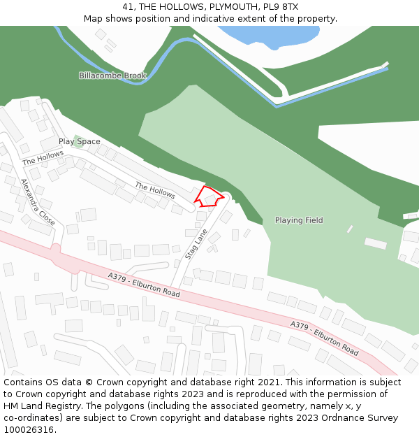 41, THE HOLLOWS, PLYMOUTH, PL9 8TX: Location map and indicative extent of plot