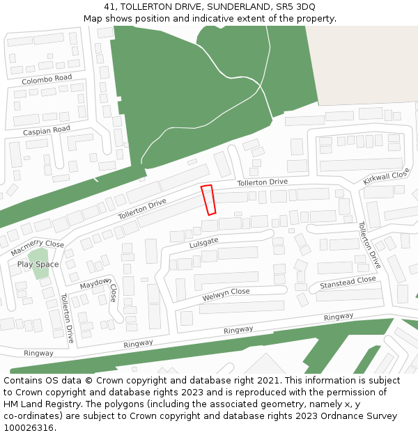 41, TOLLERTON DRIVE, SUNDERLAND, SR5 3DQ: Location map and indicative extent of plot