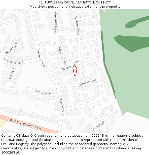 41, TURNBERRY DRIVE, NUNEATON, CV11 6TT: Location map and indicative extent of plot