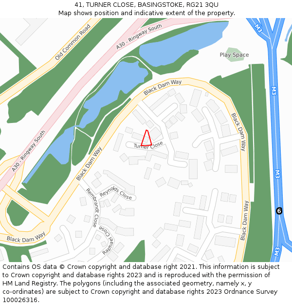 41, TURNER CLOSE, BASINGSTOKE, RG21 3QU: Location map and indicative extent of plot