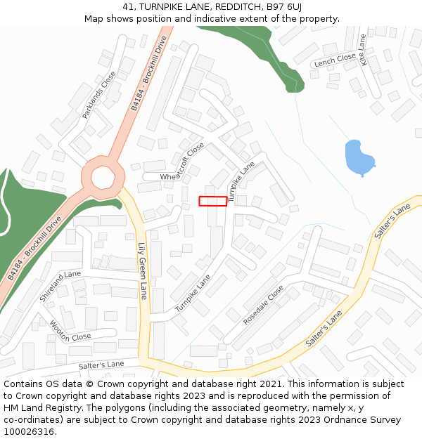 41, TURNPIKE LANE, REDDITCH, B97 6UJ: Location map and indicative extent of plot